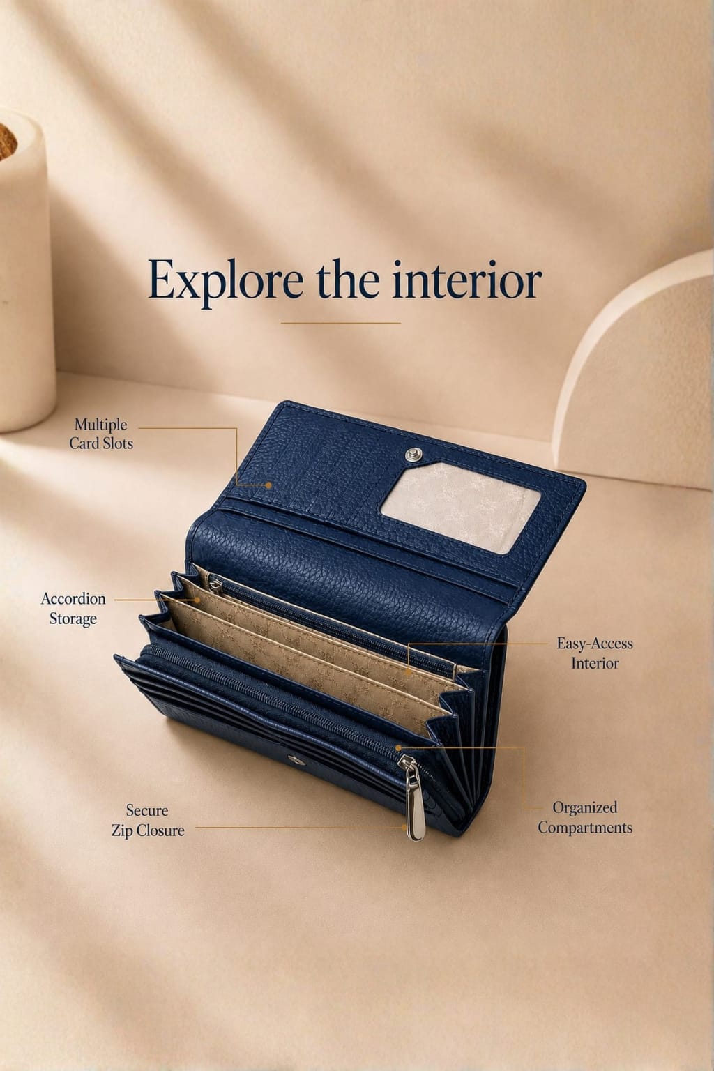 Stylish Leather Finish with Multiple Card Slots & Spacious Compartments