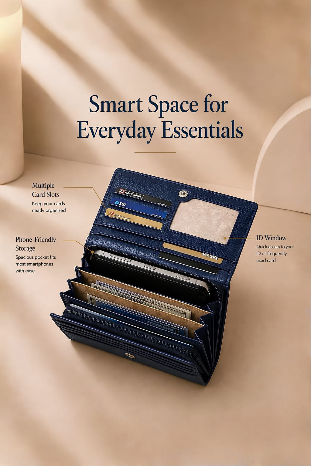 Stylish Leather Finish with Multiple Card Slots & Spacious Compartments