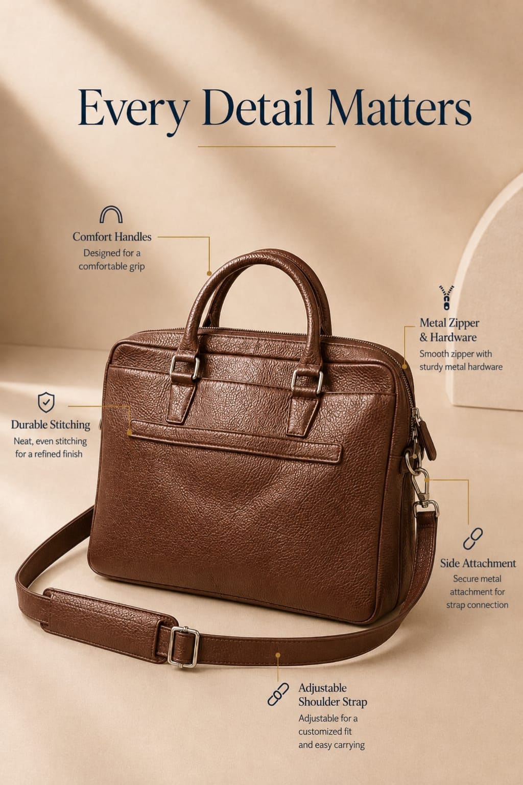 Premium Leather Laptop & Office Bag for Men , Fits Laptops & MacBooks up to 14 Inches – 1Year Warranty