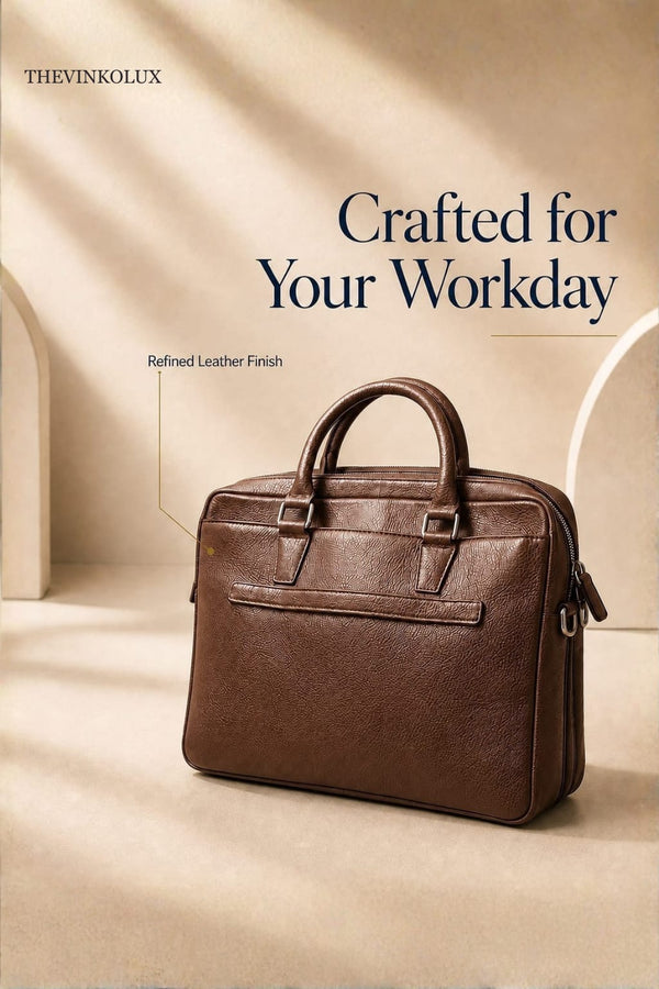 Premium Leather Laptop & Office Bag for Men , Fits Laptops & MacBooks up to 14 Inches – 1Year Warranty