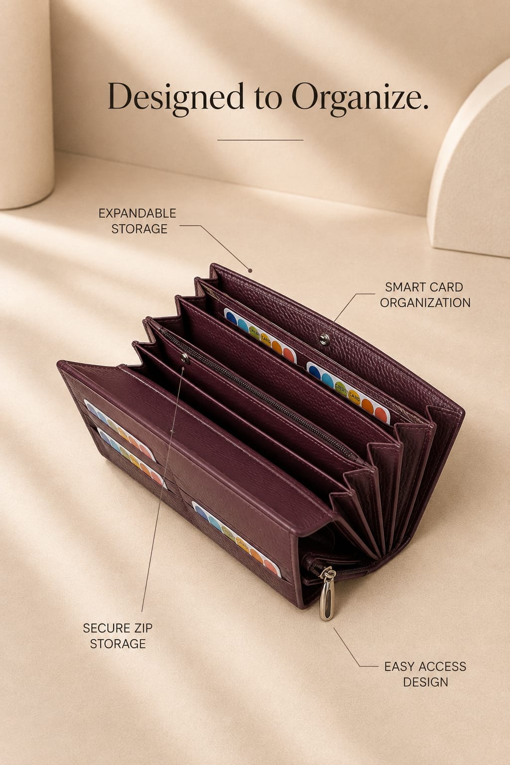 Stylish Leather Finish with Multiple Card Slots & Spacious Compartments