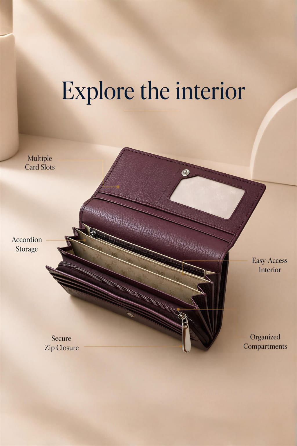 Stylish Leather Finish with Multiple Card Slots & Spacious Compartments
