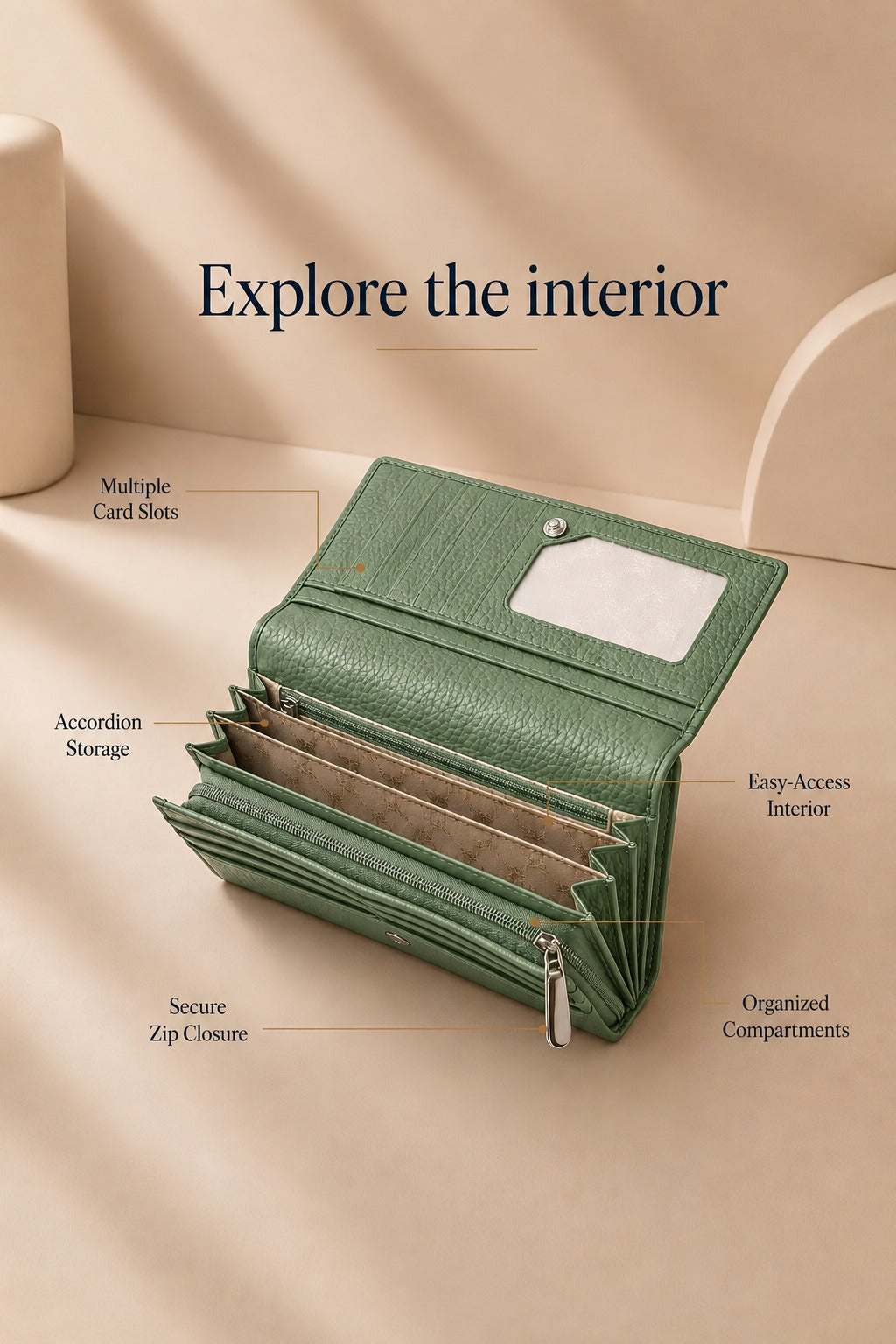 Stylish Leather Finish with Multiple Card Slots & Spacious Compartments