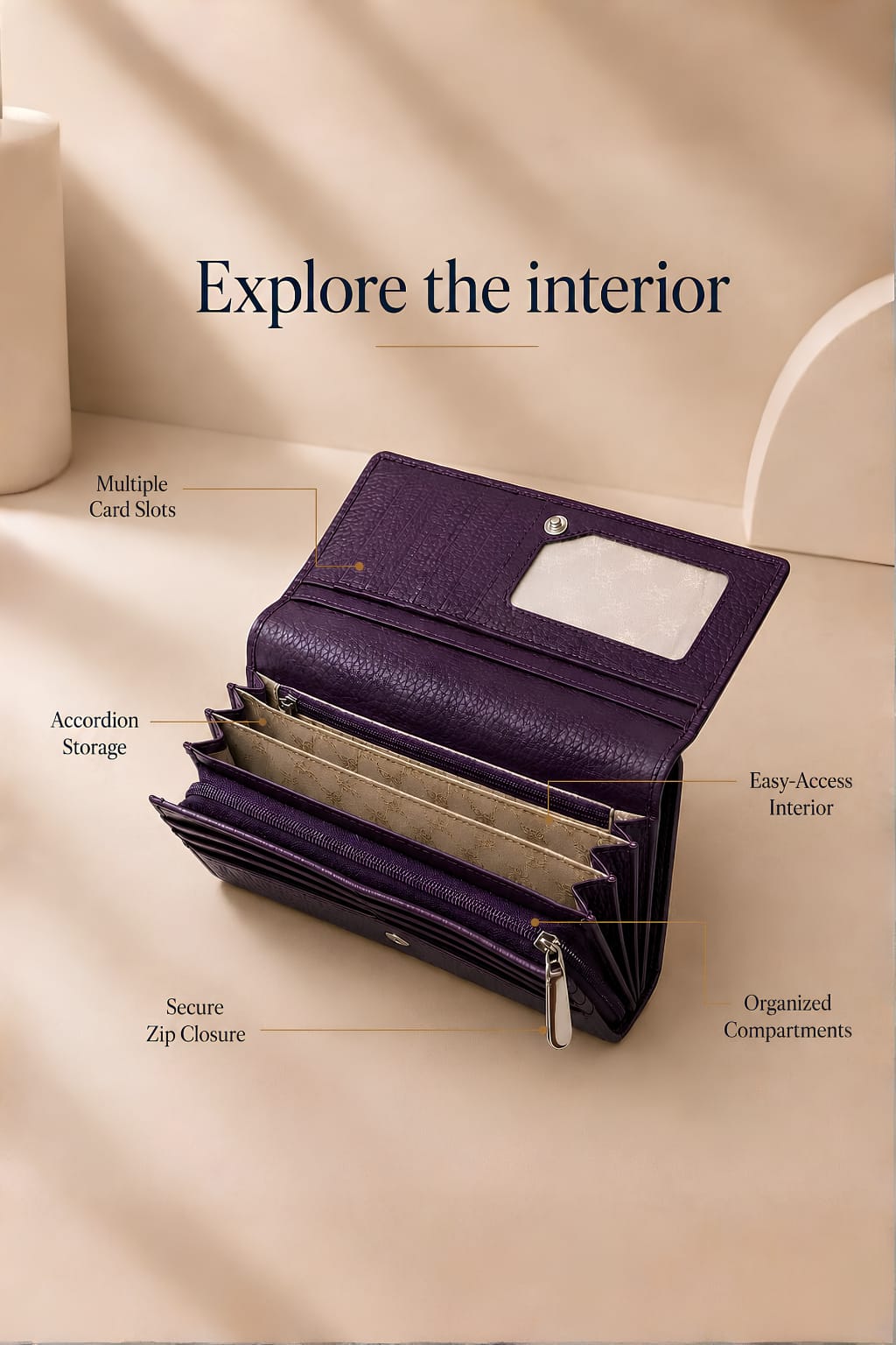 Stylish Leather Finish with Multiple Card Slots & Spacious Compartments