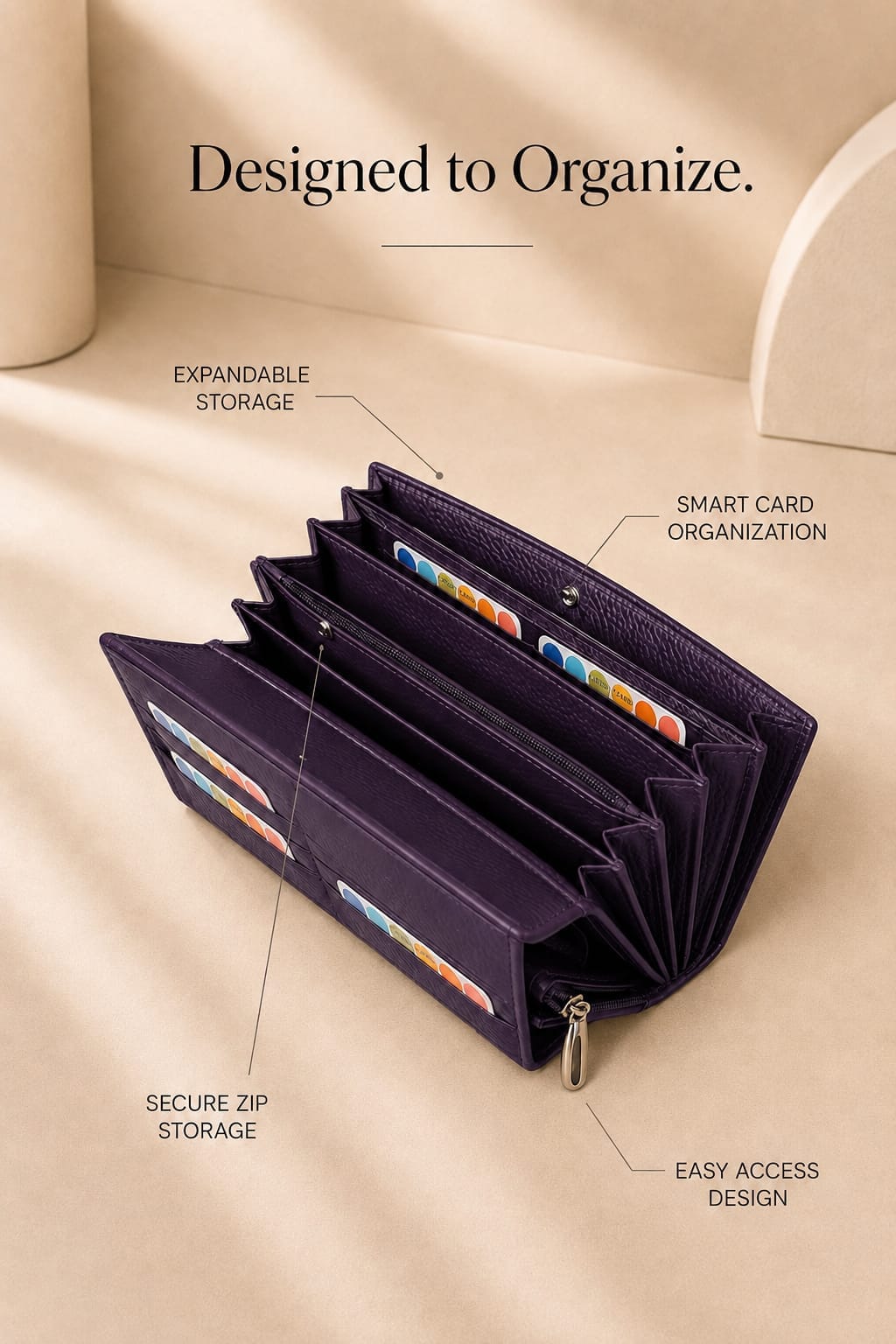Stylish Leather Finish with Multiple Card Slots & Spacious Compartments