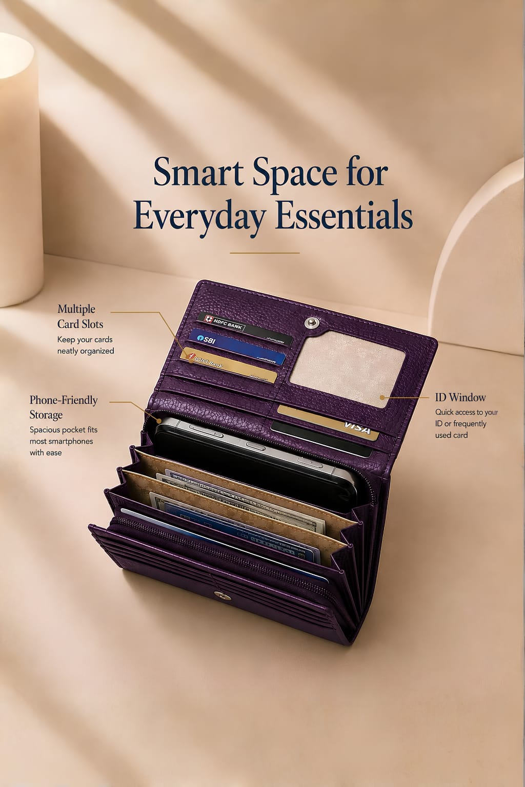 Stylish Leather Finish with Multiple Card Slots & Spacious Compartments