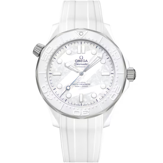 Seamaster Diver 300M 43.5 mm, white ceramic ‑ titanium on rubber strap